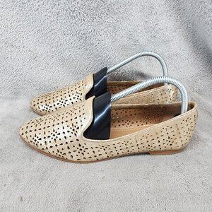 H.S. Trask Shoes Womens Size 7.5 Gold Shimmer Perforated Leather Slip On Flats